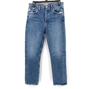 Agolde Womens Riley High Rise Straight Crop Jeans 28 Medium Wash Button Fly